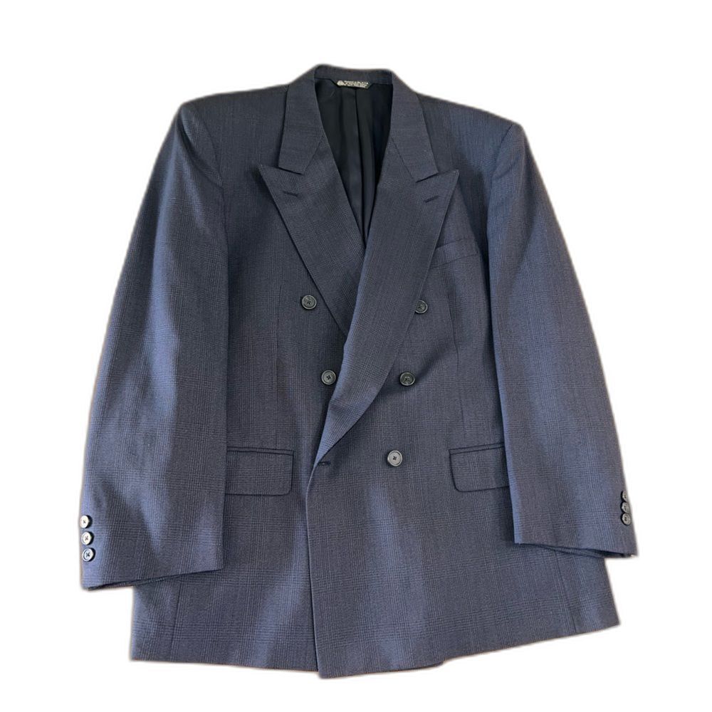 Christian Dior Monsieur 100% Wool Double Breasted Blazer Dark Navy Black Plaid